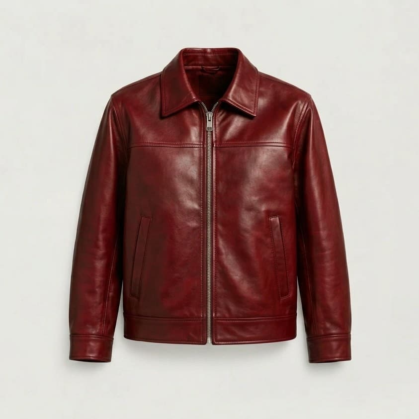 HAAL Signature Leather Jacket in Carmine Dual-Tone Red — front view